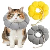 Halskrause Katze, Leckschutz Einstellbarer Katzenkragen, Halskrausen Katzen Katzenkragen mit Komfortdesign, Weiches Material für Tages- und Nachtgebrauch Leicht und Atmungsaktiv für Katzen, Grau/Gelb