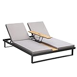 SCALANT Twin Sonnenliege | für 2 Personen | verstellbare Rückenlehne mit integriertem Tisch und bequemen Auflagen | Außenliege | Holzliege | Verstellbar | Garten | Outdoor | Doppelliege | Premium