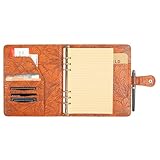 Gemustertes Leder-Portfolio-Ordner, 6 Ringe, A5-Planer, Portfolio für Damen, Arbeits-Organizer, Padfolio für Herren, Braun
