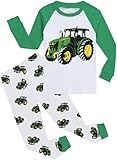 CM-Kid Pyjamas Set Jungen Schlafanzug Raglan Lang Kinder Warm Winter Zweiteiliger Nachtwäsche 6 7 Jahre Traktor Grün Gr.122