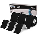 LiangMai Kinesiotapes - 3 Rollen 5cm x 5m Kinesiologie Tape Kinesiotape Schwarz, wasserfestes & elastisches Physio Tape & Sporttape - hautfreundliche Tapes für Sport Knie Schulter Ellenbogen