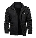 KEFITEVD Herren Winterparka Warme Winterjacke mit Abnehmbare Kapuze Gefüttert Parka Jacke Winter Jacket Baumwolle Übergangsjacke mit Innenfleece Militär Jacke Schwarz XL (Etikett: 5XL)