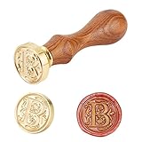 PandaHall Elite 1 Stück DIY Holz Wachs Siegel Stempel, Alphabet Scrapbook Messing Briefmarken und Holzgriff Sets, Buchstabe B, 25x14mm