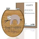 SCHÜTTE WC-Sitz NO HURRY mit Absenkautomatik aus Holz, hochwertiger Toilettendeckel mit 175kg Belastbarkeit, Toilettensitz mit Brille, Klodeckel für WC, MDF Holzkern Klobrille mit Motiv