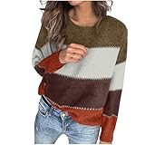 Strickpullover Damen Kontrastfarbene Nähte Strickpulli Langarm Feinstrick Pullover Rundhal Gestricktes Blusetop Reguläre Passform Strick Pulli Teenager Mädchen Oberteile Autumn Winter Bluse