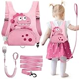 Dr.meter Kinderleine, Anti-Verlust-Rucksack mit 1.2M 360° Drehbarem Sicherheitsgurt 3-in-1 Niedlicher Dinosaurier mit Schloss Sicherheitsgurte Sicherheitsausrüstung für Outdoor (Rosa)