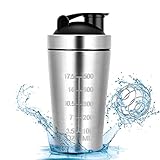 laoonl Edelstahl Protein Shaker, 500ml Classic Loop Shaker mit BlenderBall, BPA Frei Protein Shaker Edelstahl für Laufen, Fitness, Yoga und Andere Sportarten usw