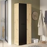 Forte NET106 Schrank 70 180, Mehrzweckschrank, Staubsaugerschrank, Abstellraum, Drehtürenschrank, 2-türig mit Einlegeböden, Schwarz/Holzdekor Artisaneiche, 68,7 cm breit x 181,1 cm hoch x 36,5 cm tief