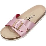 Palado Tinos BEGS by Sila Sahin Damen Pantoletten - extra bequeme Sandalen mit Sohle aus Leder - Made in EU Pink Metallic UK5,5 - EU38