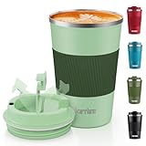 KETIEE Kaffeebecher to go,380ml Thermobecher Kaffee-to-go,Kaffeebecher Thermo,Doppelwandig Reisebecher Travel Mug,Vakuum Isolierbecher mit auslaufsicherem Deckel für Kaffee und Tee,Grün