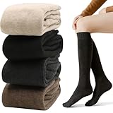 Solivive 4 Paar Kniestrümpfe Damen,Weicher und Dehnbarer Stoff Damen-Kniestrümpfe,Verschleißfeste Winter Warme Socken,Warme dicke Stricksocken Modisch und Vielseitig,Geschenke für Frauen (Kaffeebraun)