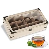 JUJOYBD Teebox 12 Fächer mit sichtfenster, Teebeutelbox Teedose aus Holz für aromageschützte Aufbewahrung, Teebeutel Organizer mit klappbarem Deckel