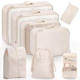 Koffer Organizer Set 8 Teilig - Kofferorganizer Packing Cubes Reise Zubehör - Wasserdichte Packwürfel Travel Organizer für Urlaub Kleidung Schuhe (Beige)