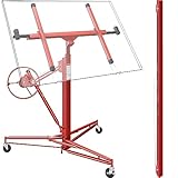 Wiltec SET XXL Plattenheber bis max. 68 kg + 140 cm Verlängerung, Höhe 140-465 cm, max. Breite 2,90 m, Montagehilfe für Trockenbau, Paneelheber mit 3 Rädern, rot