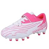JABASIC Kinder Fußballschuhe für festen Boden Stollenschuhe für Jungen und Mädchen (26EU,White pink)