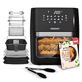 Noaton A120 Ultra Pro Heißluftfritteuse 12L, Fritteuse ohne Öl, Online Rezeptbuch und 26 cm Küchenzange, 1800W, 10 Programme, Digitalem Display, Kompakt, für 1-4 Personen, Schwarz