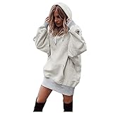 Hoodie Kleid Damen Kapuzenpullover Damen Herbst Kleid, Lose Hoodie Langarm Sweatshirt Lange Jumper Pullover Freizeit Longpulli mit Kapuze Oversize Oberteile