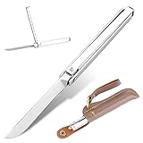 LUXHEIM Klappmesser Edelstahl mit Lederscheide, Taschenmesser mit Glasbrecher, Slim EDC Messer Einhandmesser Zweihandmesser Überlebensmesser Faltmesser für Outdoor Camping Alltag