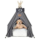 Meowmellow Tipi Zelt für Haustiere Hundezelt Katzenzelt mit Plüschkissen Haustierzelte Häuser für Katzen und Hunde Hundehöhle und Haustierhäuser Wegklappen Haustier Zelt Möbel 50x50x60cm