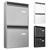 banjado Burg-Wächter Briefkastenanlage - Briefkasten 2 Parteien Silber - Doppelbriefkasten - Postkasten Mehrfamilienhaus - Briefkasten XXL mit Namensschild - Briefkästen