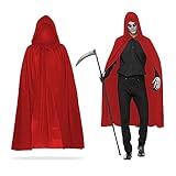 MIVAIUN Halloween Rot Kapuzenumhang Hexe Cosplay Zubehör Erwachsene Kinder Kostüm, Rot Umhang, Halloween Kostüm, Kapuze Umhang, Umhang für Halloween, Maskerade, Familienfeier (Rot,120cm)