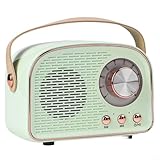 Feeshoppher Blue-tooth Lautsprecher Re-tro Tragbarer, kabelloser Blauzahn-Lautsprecher mit FM-Radio, Stereo-Sound-System, eingebauter 500-mAh-Akku, Mini-Lautsprecher für Zuhause, Büro, Innen- und
