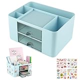 OFFCUP Schreibtisch Organizer, 5 Fächer Plastik Büro Organizer mit 2 Schublade, Multifunktionaler Stifthalter Organizer, Stiftehalter Schreibtisch Tisch Organizer für Bürobedarf Schreibwaren(Blau)
