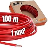 100 Meter Lapp 4510043 H05V-K 1,0 mm² rot I Verdrahtungsleitung I Aderleitung flexibel I PVC-Einzelader I Cu-blank I Litze 1,0mm² I Verdrahtung