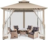 COBIZI Pavillon 3x3 Wasserdicht Stabil Winterfest Gartenpavillon 3x3 Doppeldach Pavillon mit Moskitonetz Pergola 3x3 Pavillon Metall Garten Pavillion Wetterfest für Terrassen Hinterhof und Garten