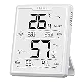 DOQAUS Digitales Thermometer Hygrometer Innen,Thermo-Hygrometer Feuchtigkeit Raumthermometer Luftfeuchtigkeitsmessgerät mit großem LCD-Display für Gewächshaus,Babyraum,Wohnzimmer,Büro (weiß)