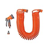 Fuxtec Spiralschlauch-Set 15 m: Gartenschlauch zum Wässern von kleinen Flächen,Pflanzen und Blumen auf Terrassen und Balkonen, inkl Gartenbrause,2 Schlauchstücken und Hahnstück