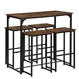 GOKHOMX Bartisch mit 4 Hockern, Set hoher Bartisch mit 4 Hockern, Esstisch für Bar, hoch und Hocker, Tisch für Küche und Stühle, platzsparend, für Haus, Küche, Taverne, Braun