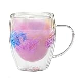 ZAGARO Blumentasse,Blumentasse | Transparente doppelwandige Kaffeebecher mit Blumenmuster, 350 ml,Blumen-Teetasse aus Glas mit Henkel, hitzebeständige ästhetische Tasse für Milch-Espresso-Latte