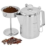 XJKLBYQ Perkolator Kaffeekanne, Edelstahl -Camping -Kaffeemaschinen, Kapazität tragbarer Kaffee -Perkolator mit klarem Top -Glasknopf -Kaffeemaschine im Freien für Lagerfeuer Herd