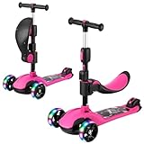 BremToy Kinderroller, Tretroller mit LED-Rädern, Kinder Scooter mit Höhenverstellbarem Lenker, Faltbarer Kinderroller für Kinder von 1-12 Jahren