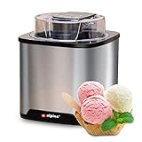 alpina Eismaschine - Softeismaschine für Zuhause - Eiscreme Maschine Geeignet für Eiscreme, Gelato, Gefrorener Joghurt und Sorbet - Inhalt 2L - Automatische Selbstabschaltung - Edelstahl - Silber