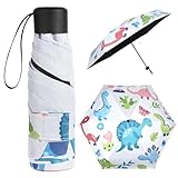 Vicloon Taschenschirm Ultraleicht, Mini Umbrella mit 6 Edelstahl Rippen, Kompakt, Faltender UV-Regenschirm für Erwachsene und Kinder, Leicht Kompakt, Stetig, Dinosaurier Muster, 220g