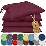 NatureMark 4er Set Stuhlkissen mit Bändern 40x40 cm – Gefüllte Sitzkissen, Outdoor & Indoor – Bordeaux rot