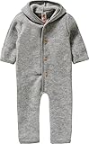 Engel-Natur Baby Overall mit Kapuze aus Bio Schurwoll-Fleece, Hellgrau Melange, Gr. 74/80