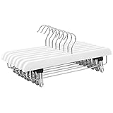 SONGMICS Rockbügel, 8er Set, Hosenbügel aus Massivholz, mit rutschfesten Clips, für Hosen, Shorts und Röcke, weiß CRW008WT-8
