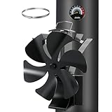 Ofenventilator, 6 Blätter Magnetisch Ofen Ventilator mit Thermometer, 3 in 1 Kaminventilator Leiser Betrieb, Hitzebetrieben Kamin Ventilator Ohne Strom für Holz/Holzbrenner/Kamin mit 1Stk Ersatzring