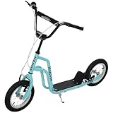 HOMCOM Kinderroller Lenker Verstellbar Scooter Tretroller Cityroller Kinder Roller Kickboard mit Luftreifen 12 Zoll ab 5 Jahre Blau 120 x 58 x 75-80 cm