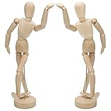 Kurtzy 30,5cm Kleine Puppe Holz Figur Gliederpuppe Männlich & Weiblich Menschlicher Körper - Modell mit Ständer (2er Pack) Flexible Manikin Puppe Klein mit Gelenken - Kunstfigur zum Malen und Zeichnen