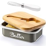 Butterdose aus Edelstahl mit Deckel und Messer, rostfreier luftdichter Behälter für Aufstriche und Käse (Grau, Klein)