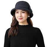 Damen Winter Wollfilz Mütze Vintage Cloche Hüte Derby Kleid Hüte Klassisch Fedora Hut Bowler Kirche Hüte Fischerhut Herbst Eleganter Breite Krempe Schlapphut mit Schöner Fliege für Mädchen Frauen