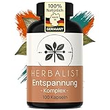 Herbalist Entspannung Komplex – Ashwagandha Komplex als Entspannungshilfe, 100 vegane Kapseln mit Ashwagandha, Baldrian, Melisse, Kamille, Lavendel & L-Theanin, laborgeprüft, ohne Zusätze