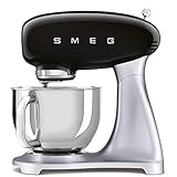 Smeg, SMF02BLEU Küchenmaschine, 10 Geschwindigkeitsstufen, Planetenrührwerk, Sicherheitsabschaltung, 2 Rührbesen, Kugelgriff aus Edelstahl, 800 W, Schwarz