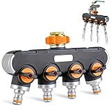 4 Wege Verteiler Wasser, 3/4' und 1/2' Wasser Verteile mit Adapter zu Gartenschlauch Wasserhahn und Bewässerungsuhr, Wasserdurchfluss regulier und absperrbar für Garten Bewässerung Waschen Haustiere