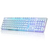 E-Yooso Z-88 RGB Mechanische Gaming-Tastatur,US-Layout(QWERTY) Verkabelte USB-Kabel,Anpassbare RGB-Beleuchtung, Blaue Schaltern – Klicken,Metallpanel Platte Tastatur,104 Tasten für Mac, PC,Weiß