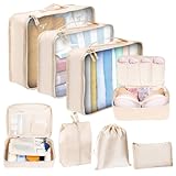 Koffer Organizer, 8 Teilig Packing Cubes, Packwürfel, Koffer Organizer Set, Kofferorganizer, Travel Organizer, Organizerkoffer, Packtaschen für Koffer (Beige)
